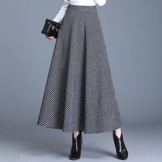Women's Woolen Printed Checks Large Swing Elastic Skirts