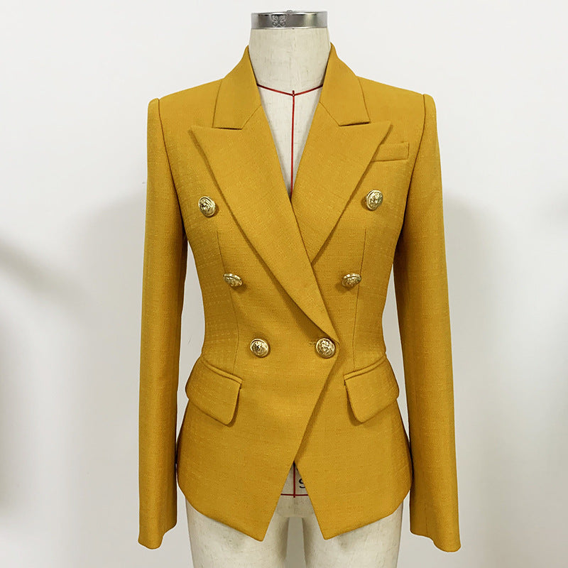 Fashion Female Metal Lion Buckle Double-breasted Blazers