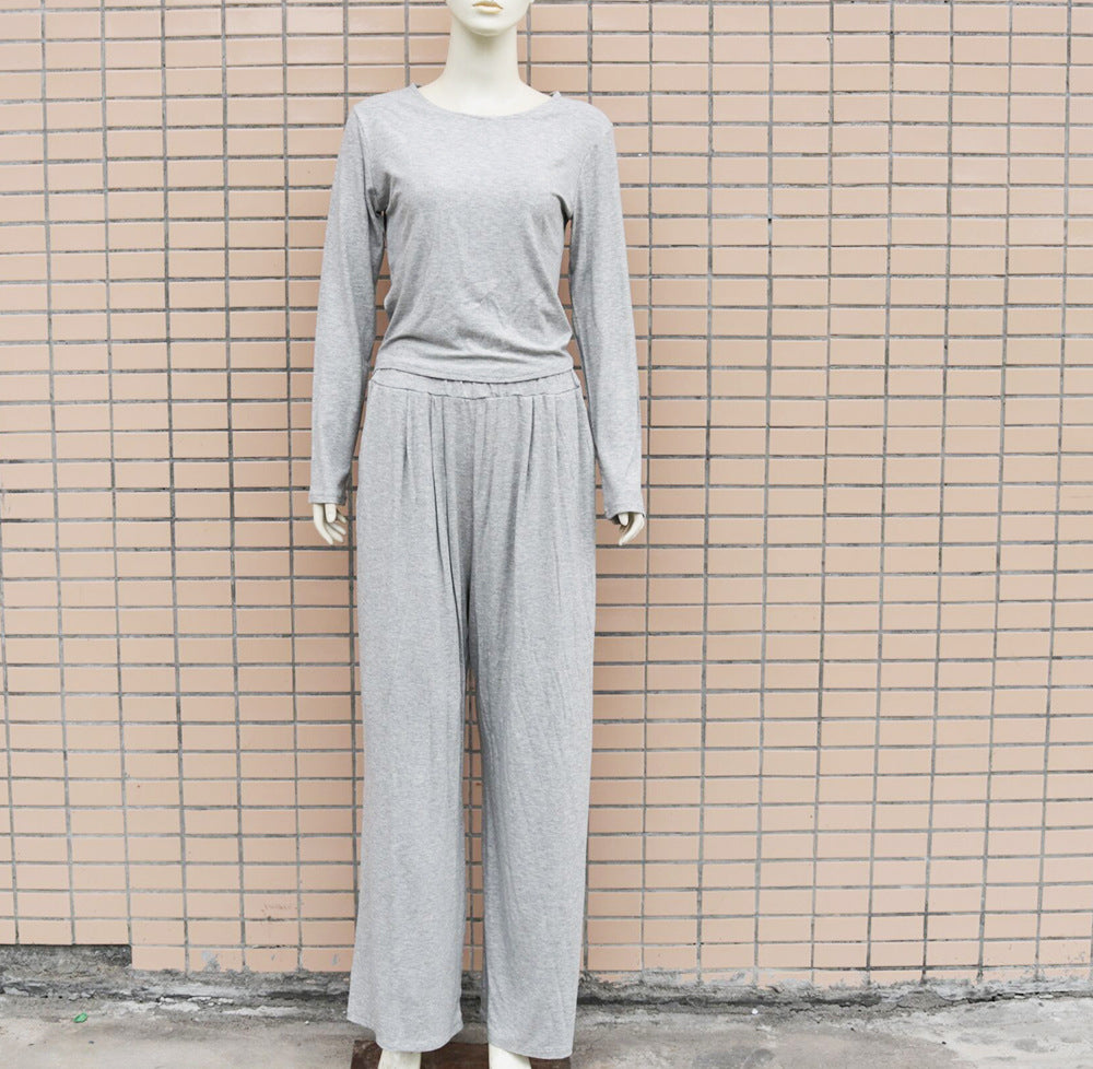 Women's Two-piece Round Neck Long Sleeve Wide Pants