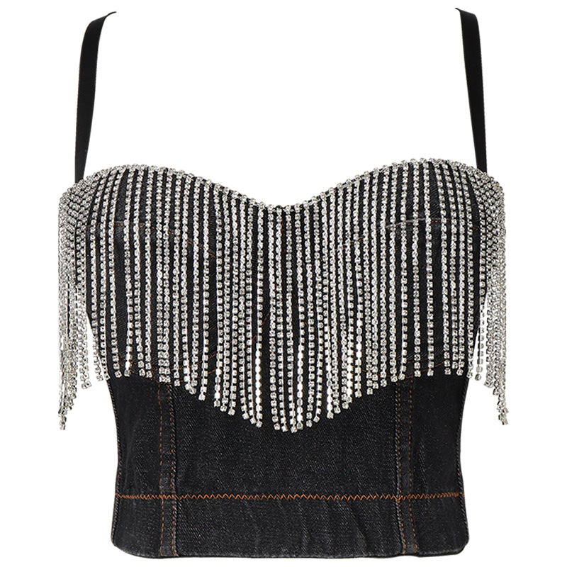Women's Tube Design Sense Tassel Rhinestone Sling Tops