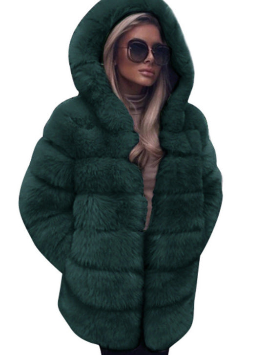 Women's Faux Fur Imitation Fox Mid-length Stitching Coats