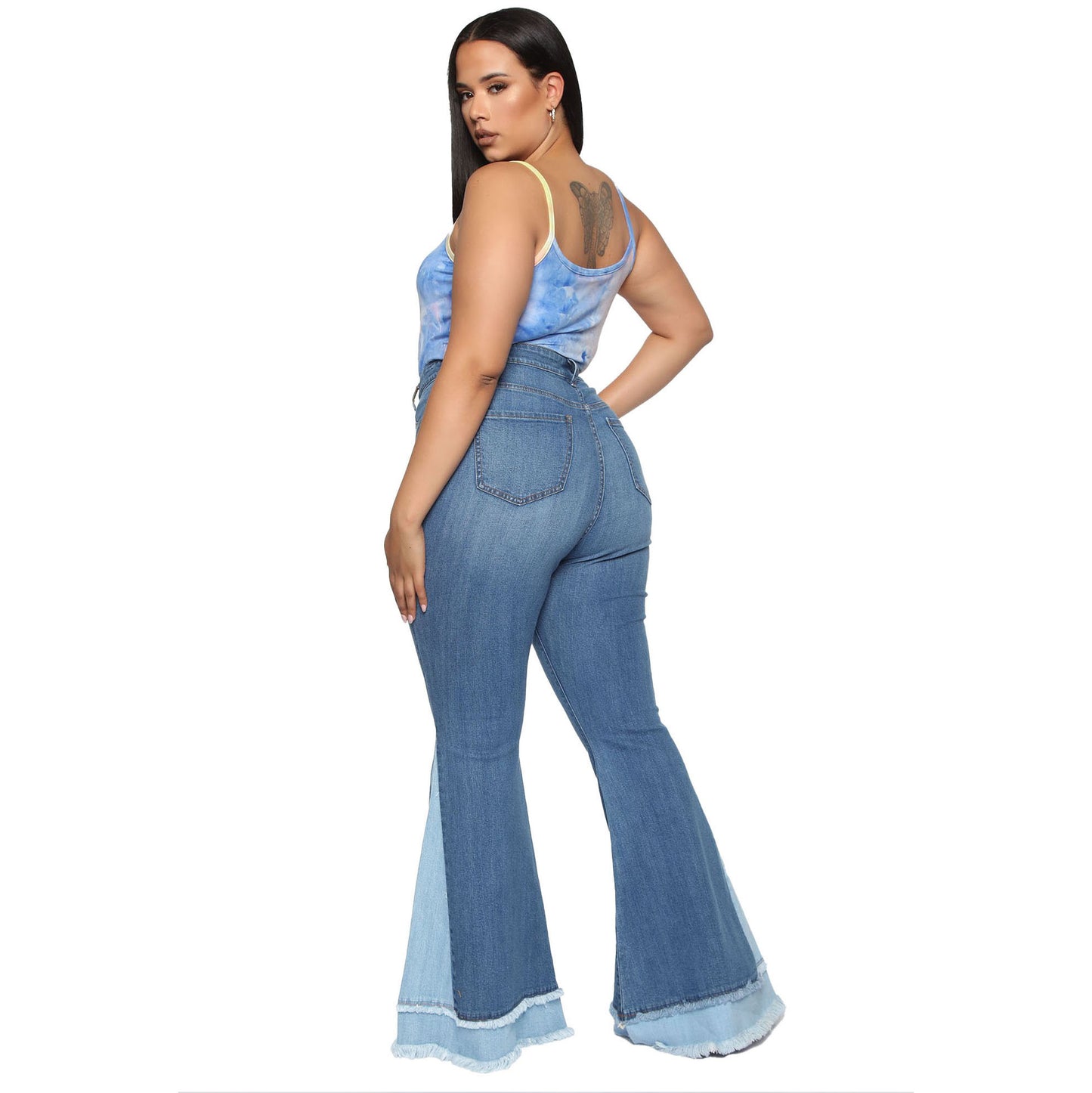 Wide Leg Contrast Color Fit Stretch Jeans