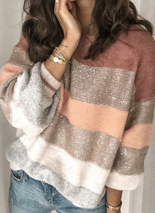 Women's Winter Patchwork Round Neck Fashion Personalized Knitwear