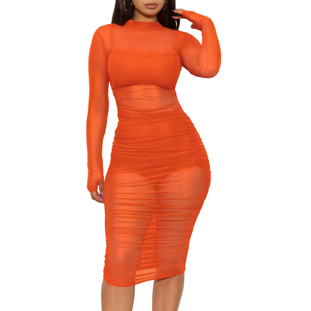 Plaid Nightclub Mesh Dress Three-piece Set Dresses