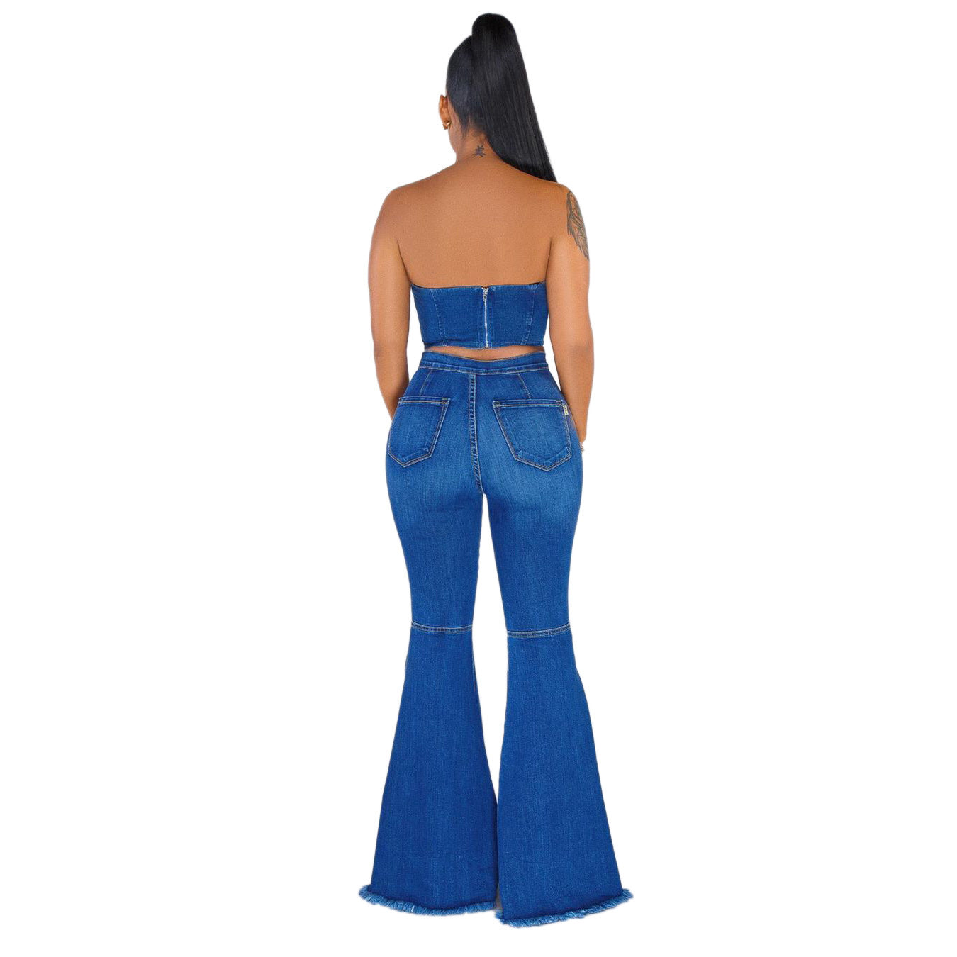 Fashion Wide Leg Knee Ripped Denim Jeans