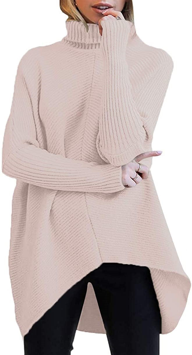 Women's Irregular Hem Turtleneck Pullover Long Sleeve Sweaters