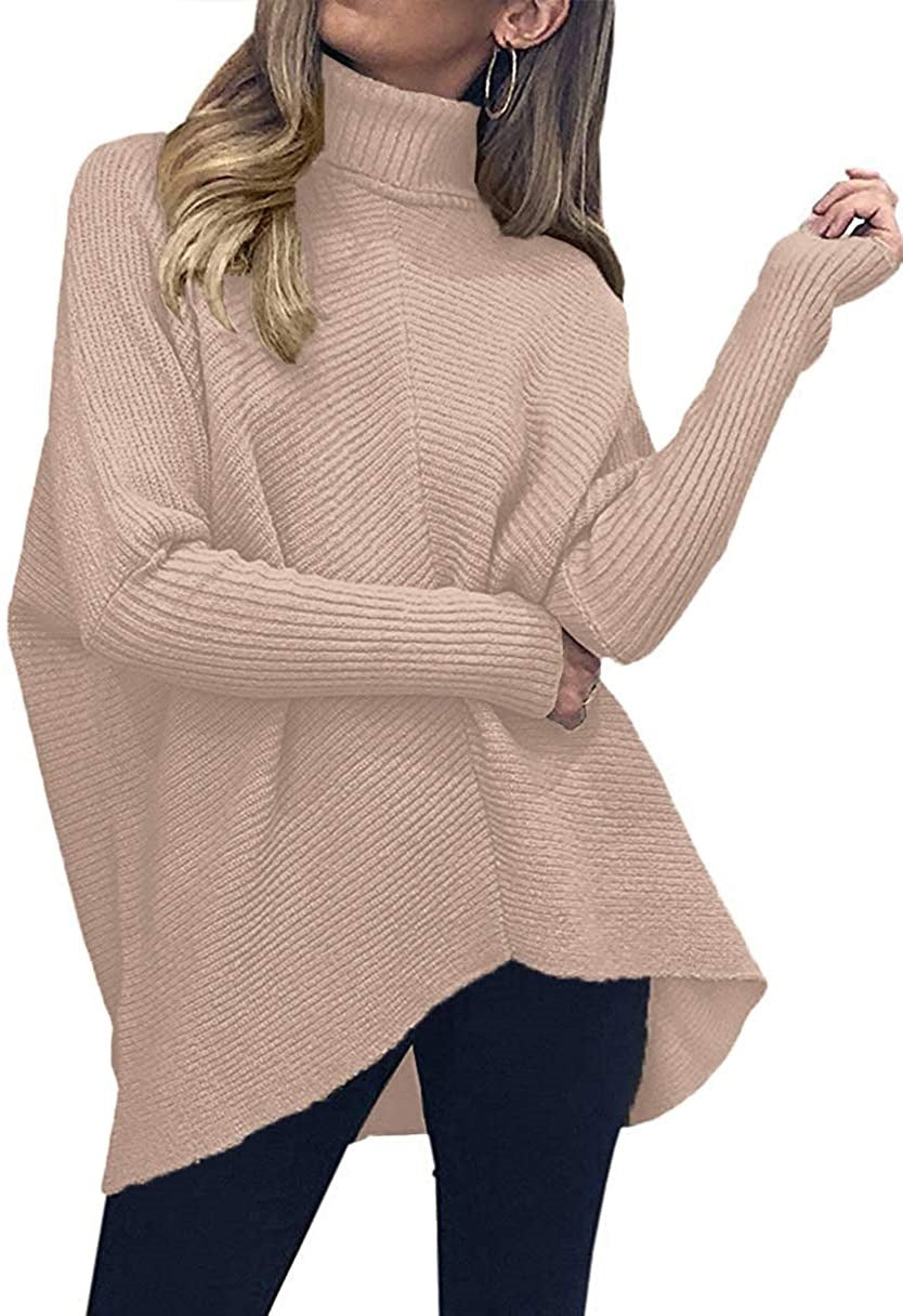Women's Irregular Hem Turtleneck Pullover Long Sleeve Sweaters