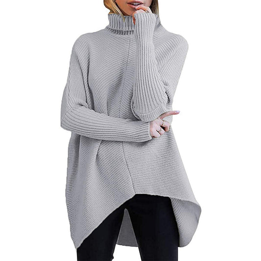 Women's Irregular Hem Turtleneck Pullover Long Sleeve Sweaters