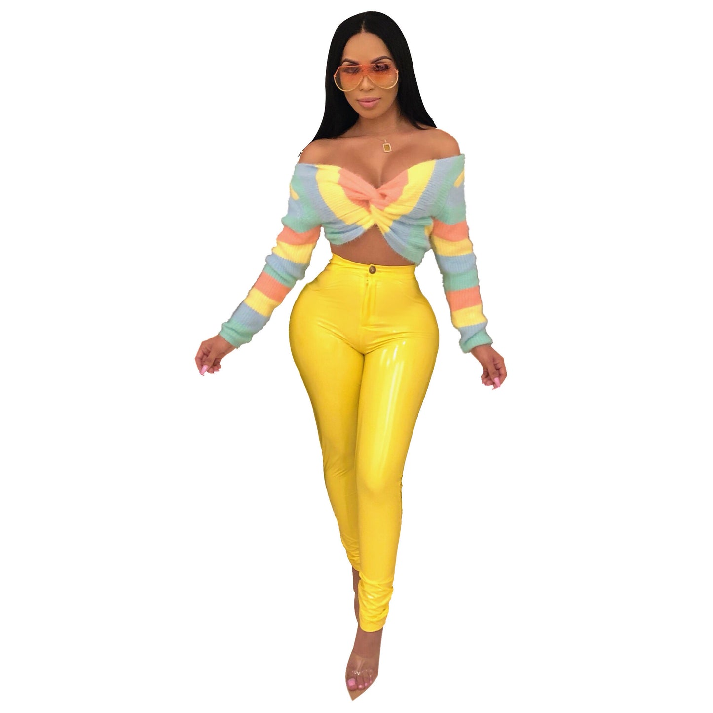 Women's Leather High Elastic Fleece-lined Thick Outer Pants