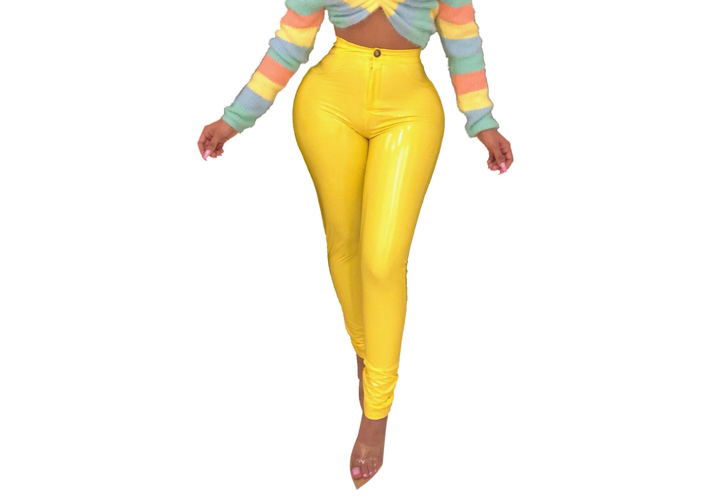 Women's Leather High Elastic Fleece-lined Thick Outer Pants