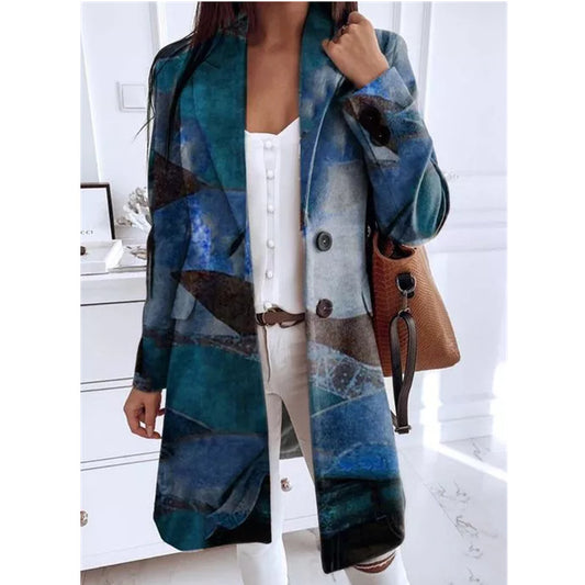 Women's Art Print Loose Oversized Woolen Coats