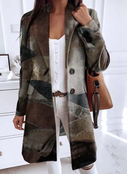 Women's Art Print Loose Oversized Woolen Coats