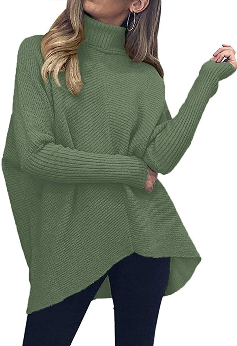 Women's Irregular Hem Turtleneck Pullover Long Sleeve Sweaters