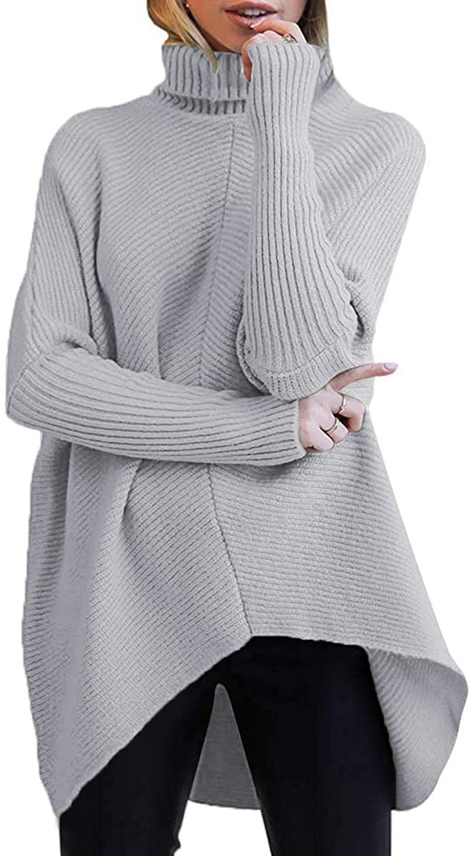 Women's Irregular Hem Turtleneck Pullover Long Sleeve Sweaters