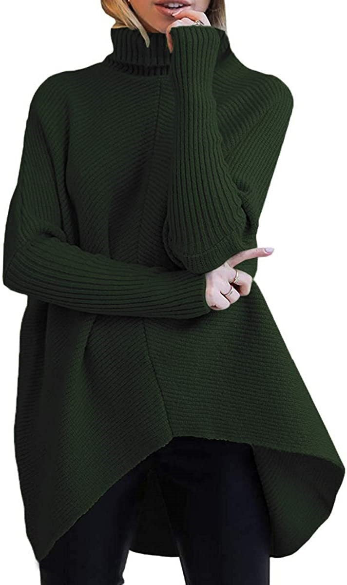 Women's Irregular Hem Turtleneck Pullover Long Sleeve Sweaters