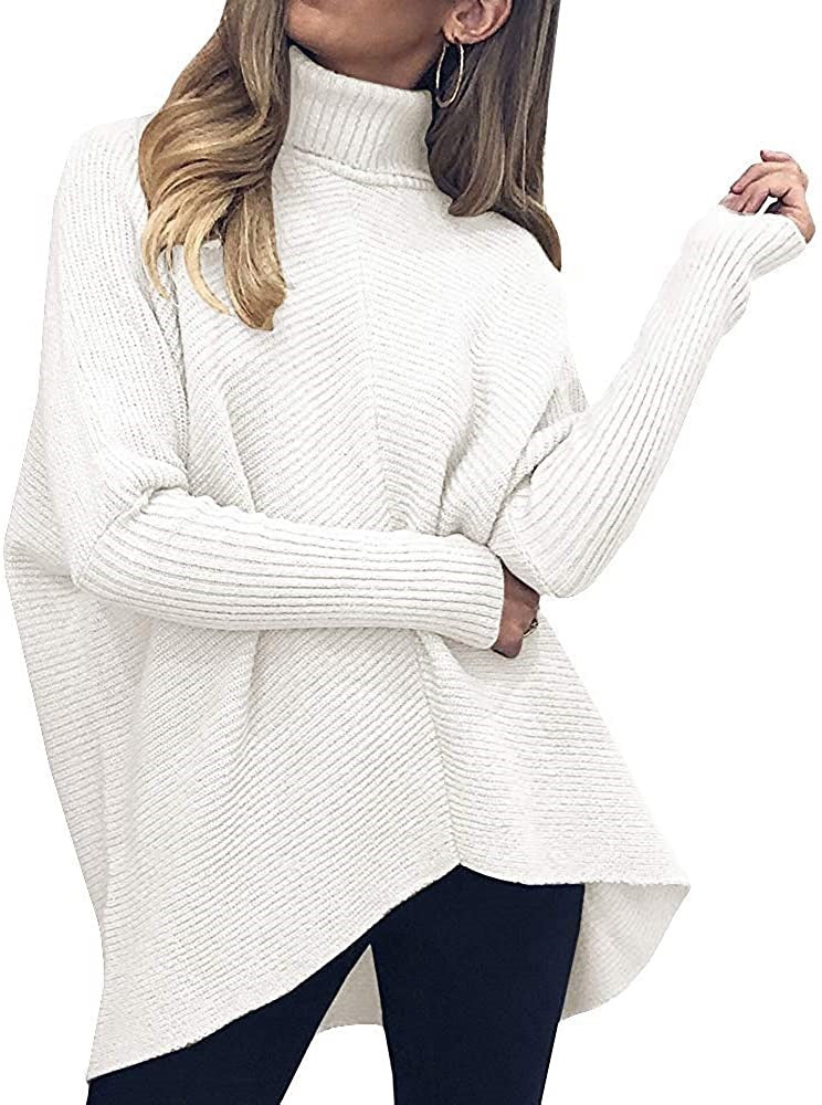 Women's Irregular Hem Turtleneck Pullover Long Sleeve Sweaters