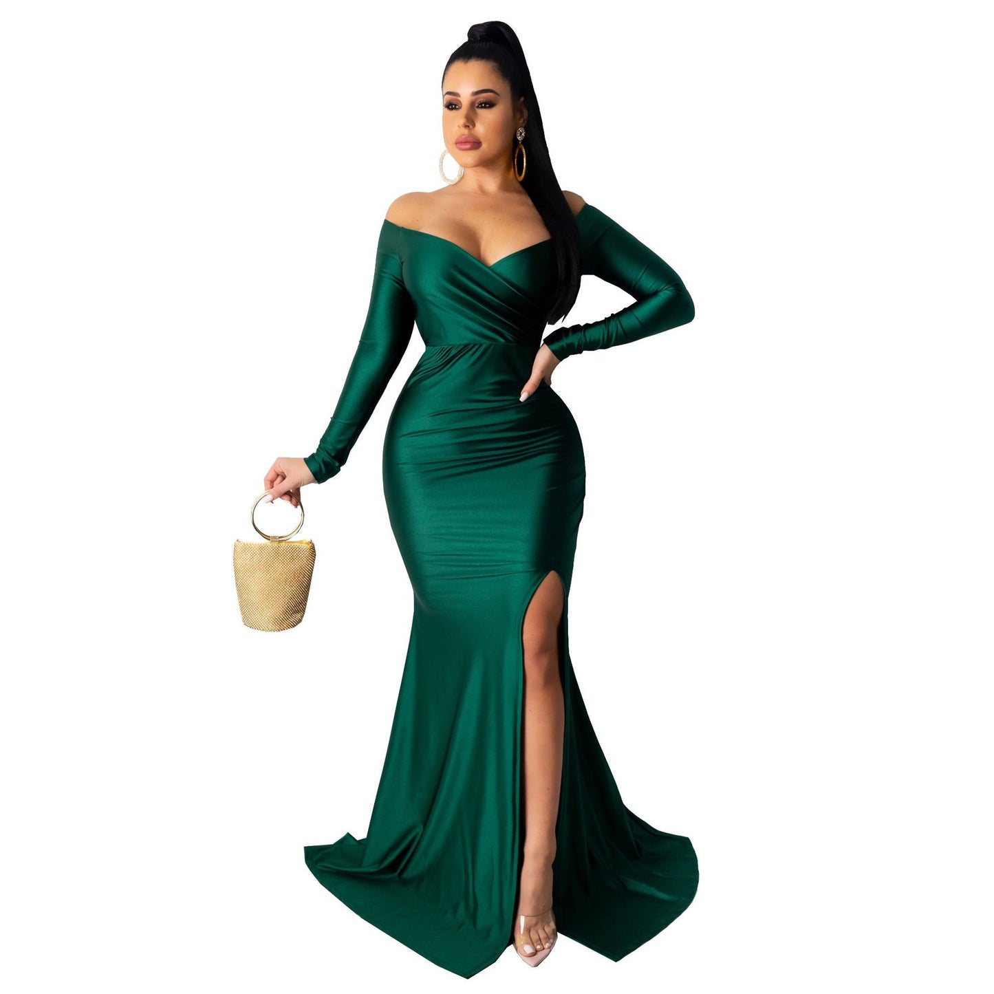 Women's Formal Solid Color Large Slit Long Dresses