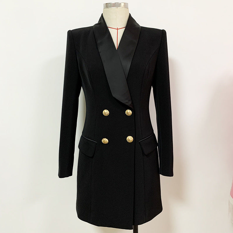 Breasted Satin Green Collar Back Zipper Dress