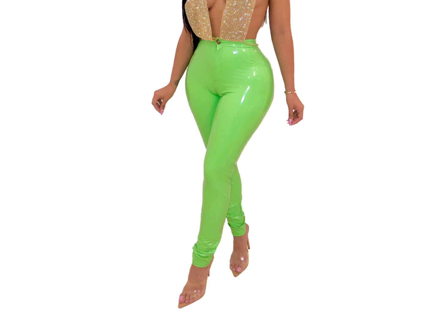 Women's Leather High Elastic Fleece-lined Thick Outer Pants