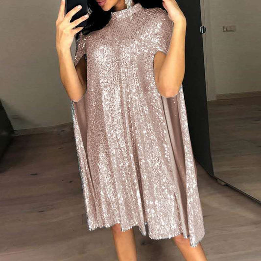 Women's Spring Small Stand Collar Sequins Dress Dresses