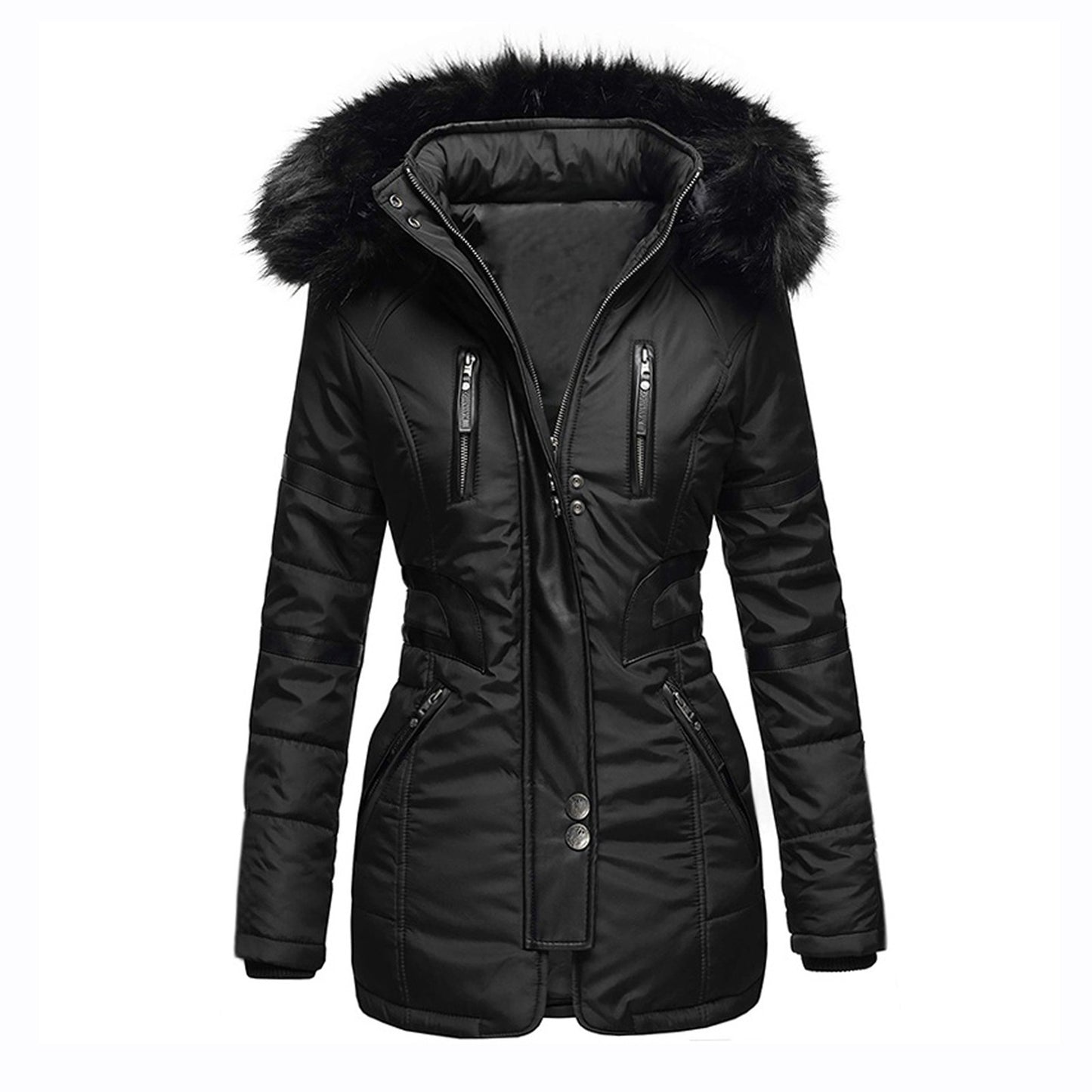 Women's Contrast Color Zipper Big Fur Collar Three-dimensional Coats