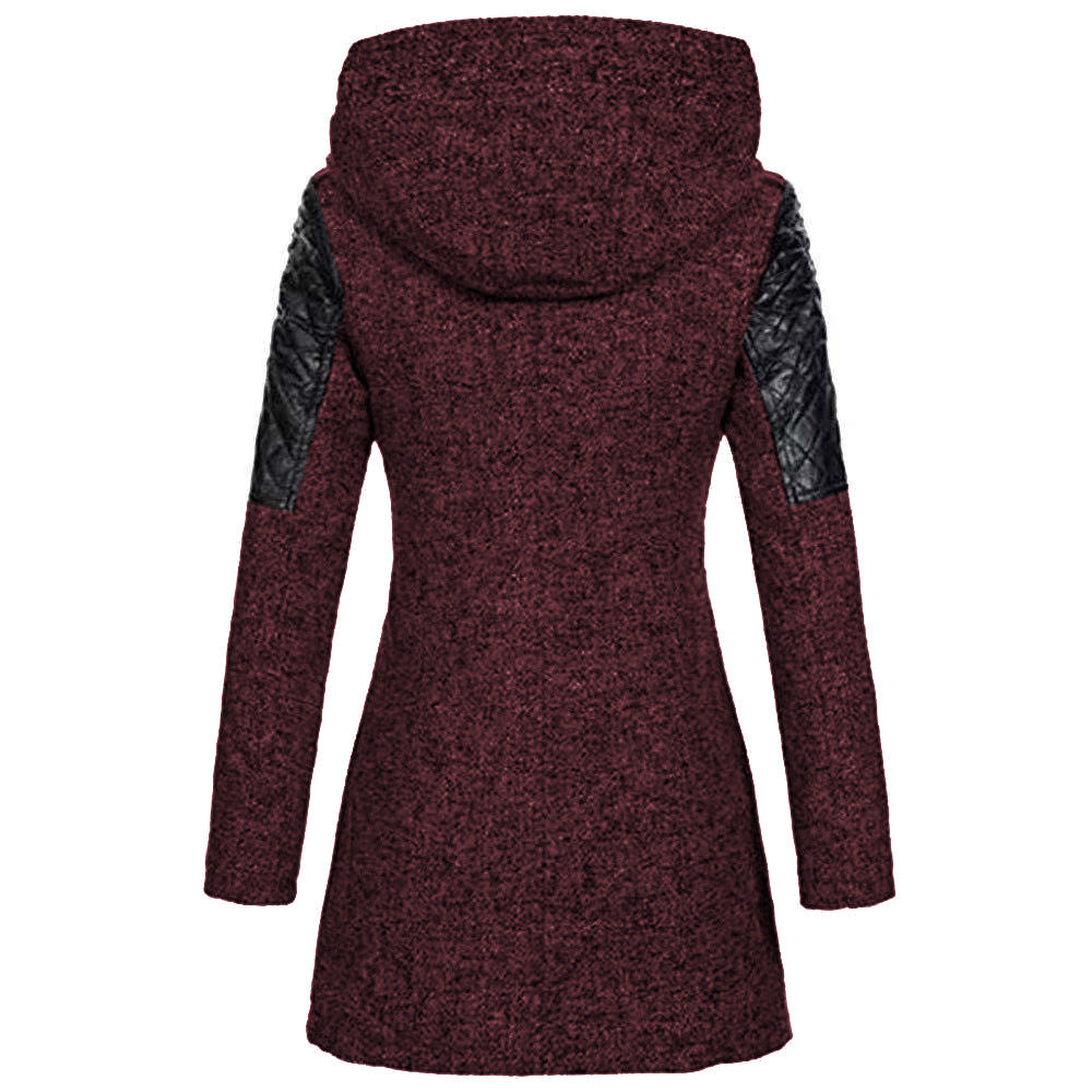 Women's Zipper Hooded Woolen Trench Mid-length Thick Coats