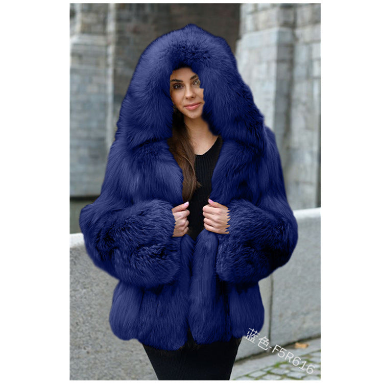 Women's Fur Hooded Warm Mid-length Fox Plus Size