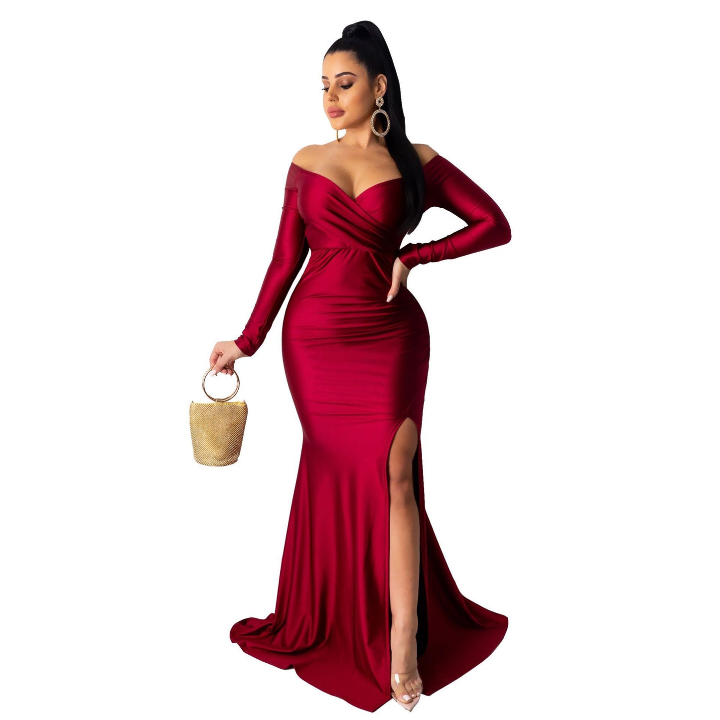 Women's Formal Solid Color Large Slit Long Dresses