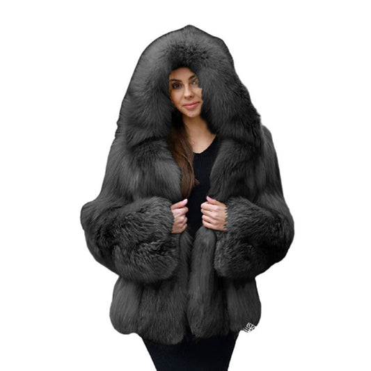 Women's Fur Hooded Warm Mid-length Fox Plus Size