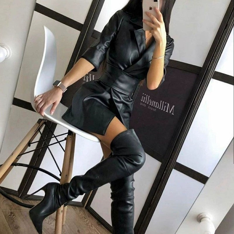 Women's Solid Color Leather Collar Long Sleeve Jackets