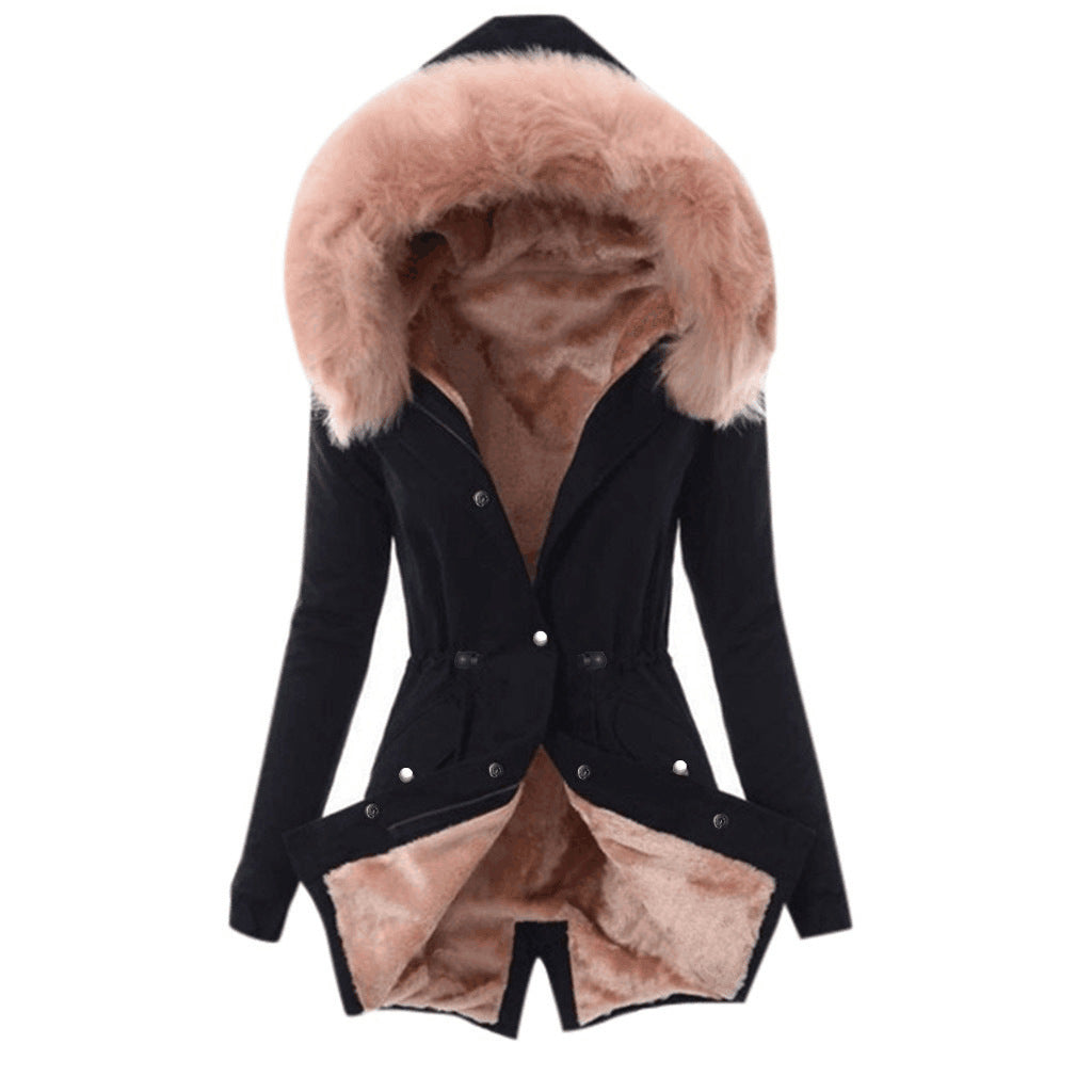 Women's Unique Drawstring Cashmere Fur Collar Coats