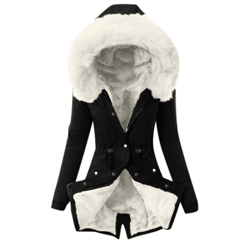 Women's Unique Drawstring Cashmere Fur Collar Coats