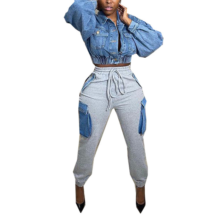Women's Street Cool Imitation Denim Large Pocket Pants