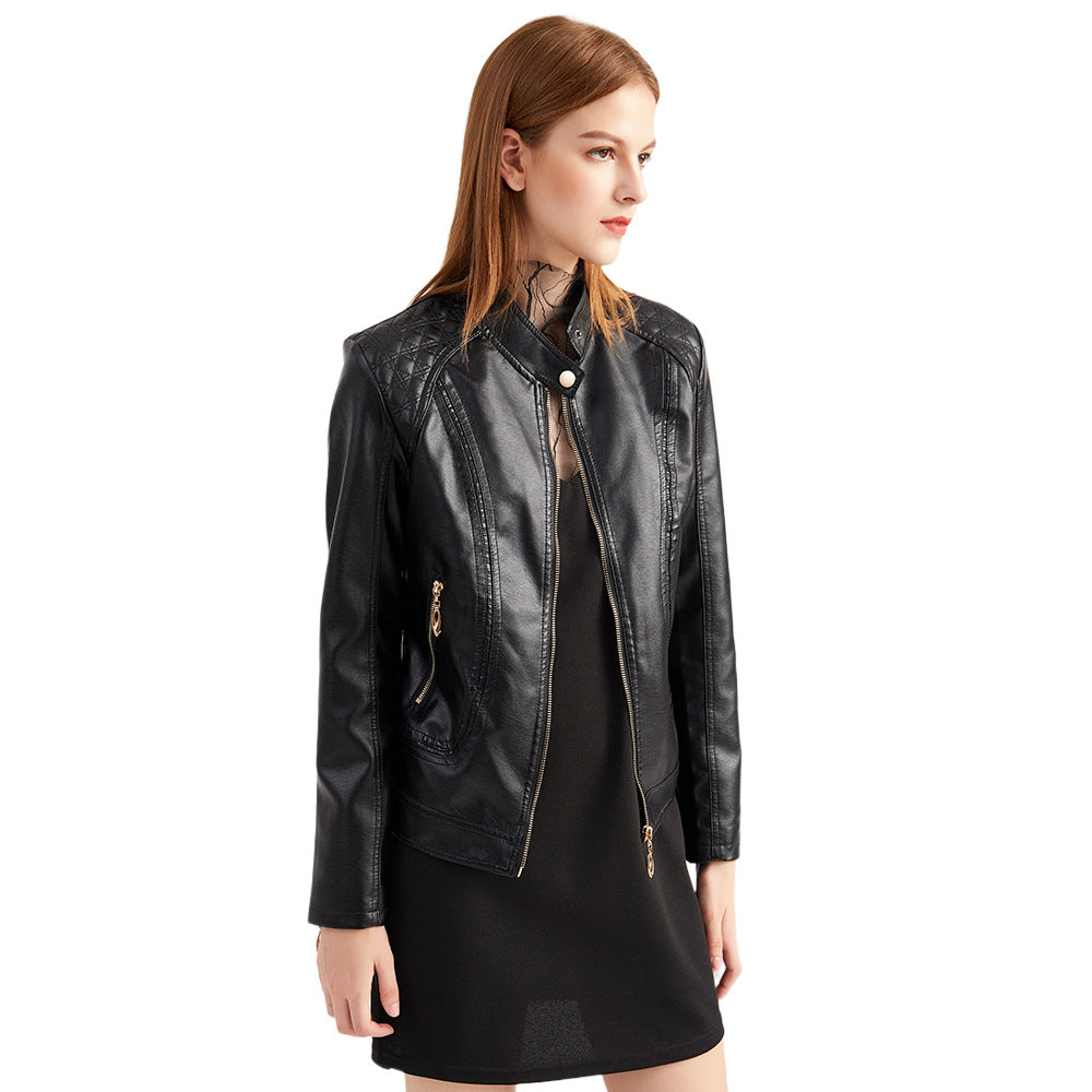 Women's Stylish Leather Temperament Stand Collar Jackets