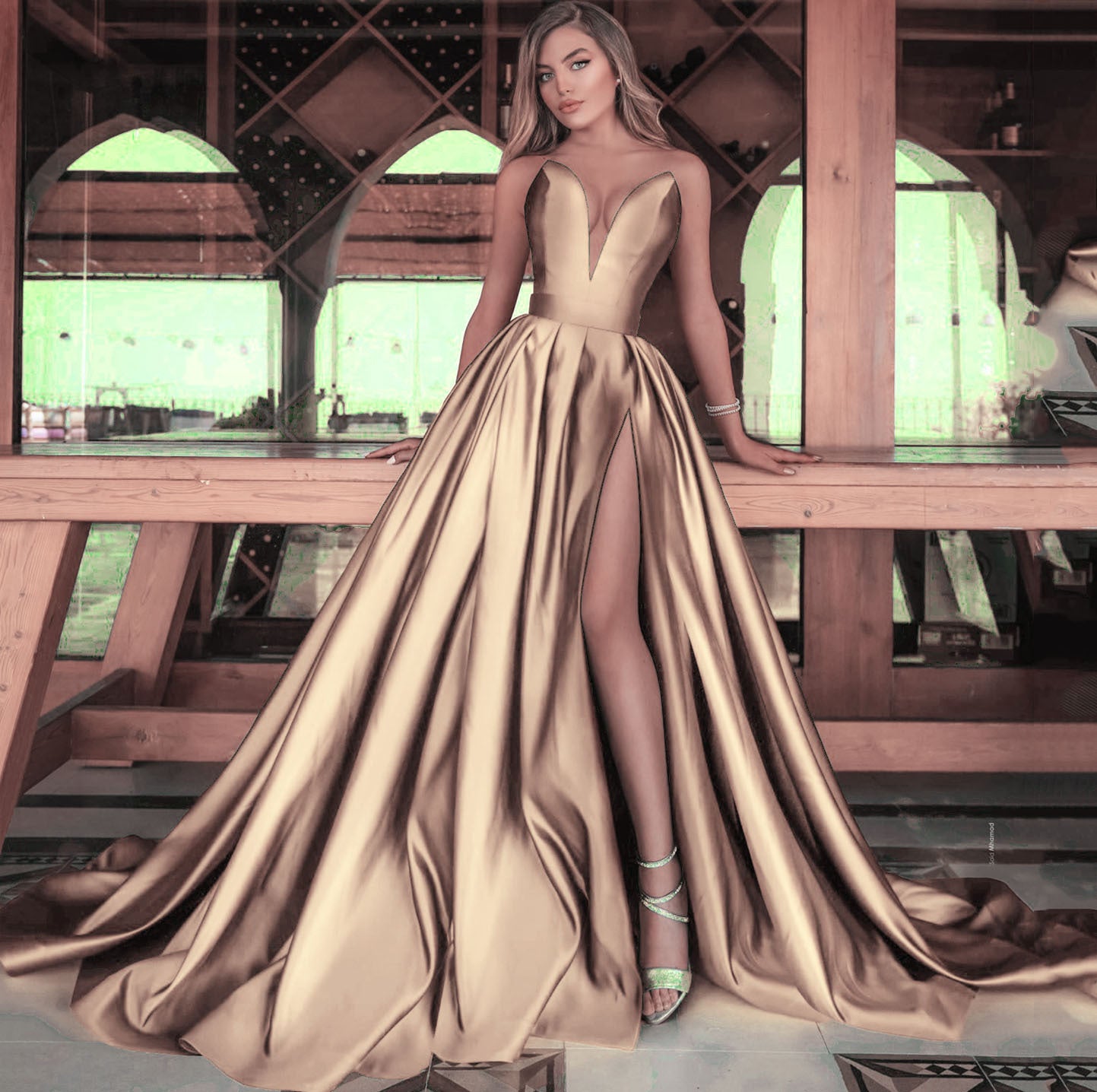 Women's Sexy Deep V Split Long Dress Wedding Dresses