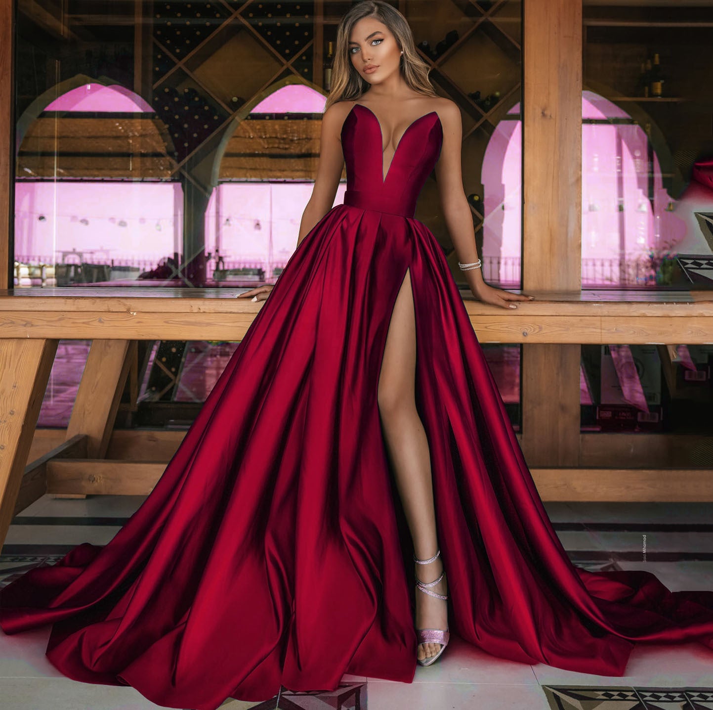 Women's Sexy Deep V Split Long Dress Wedding Dresses