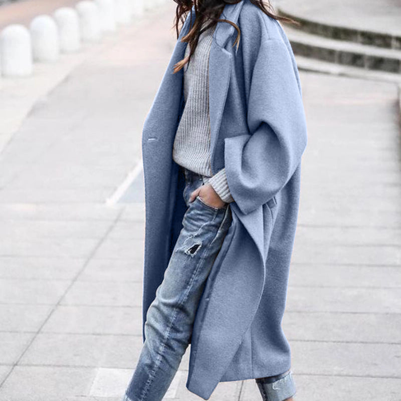 Women's Fashionable Solid Color Long Elegant Warm Coats