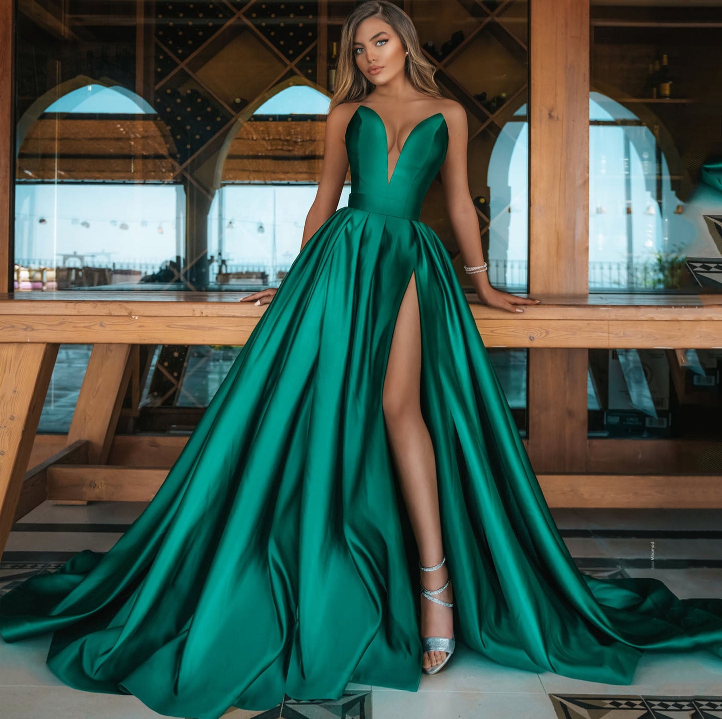 Women's Sexy Deep V Split Long Dress Wedding Dresses