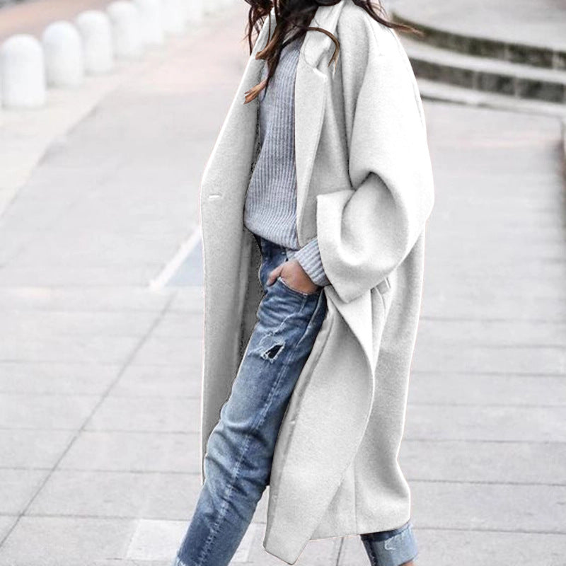 Women's Fashionable Solid Color Long Elegant Warm Coats