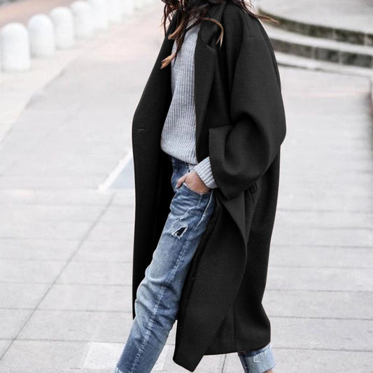 Women's Fashionable Solid Color Long Elegant Warm Coats