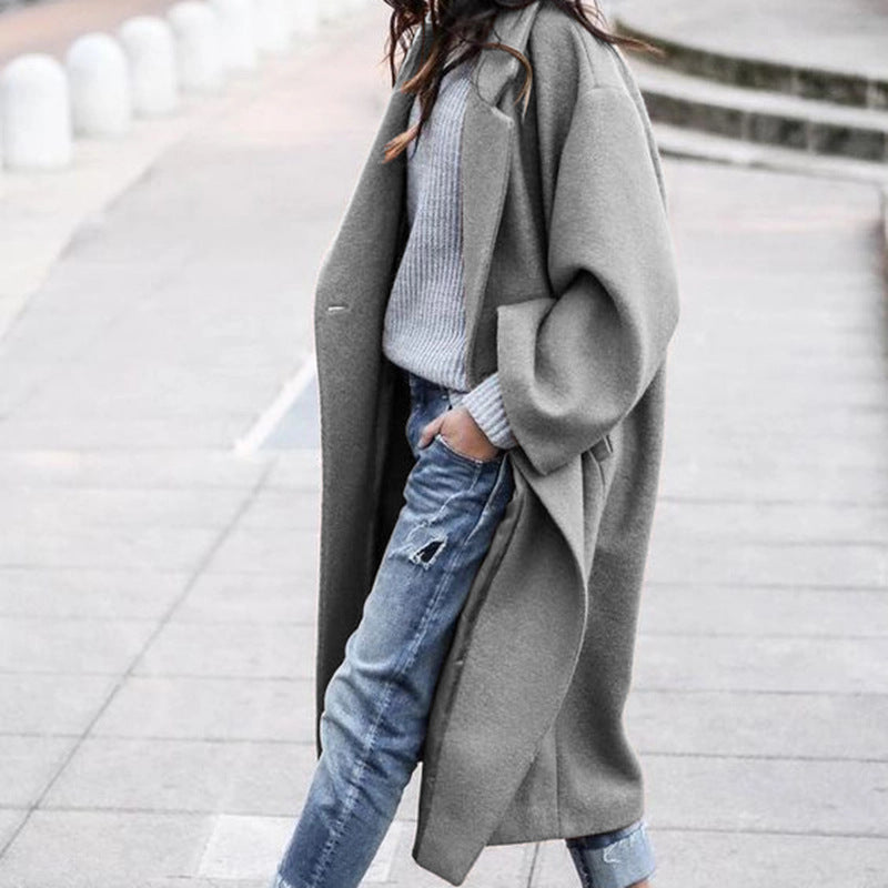 Women's Fashionable Solid Color Long Elegant Warm Coats