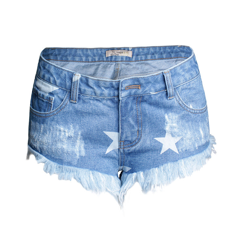 Women's Club Style Ultra Hot Printed Fringed Jeans