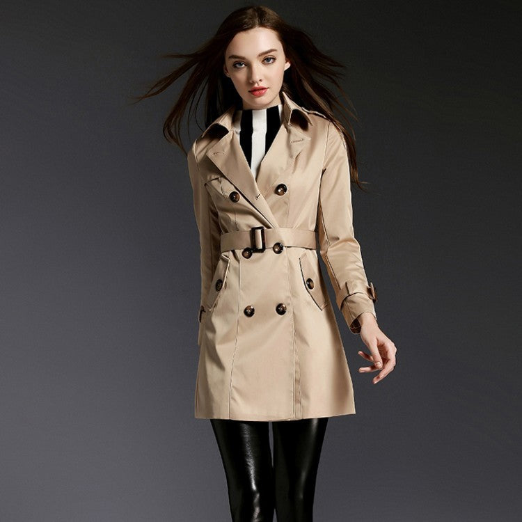Women's Leisure Fashionable Versatile Double-breasted Mid-length Trench Coats