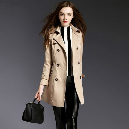 Women's Leisure Fashionable Versatile Double-breasted Mid-length Trench Coats