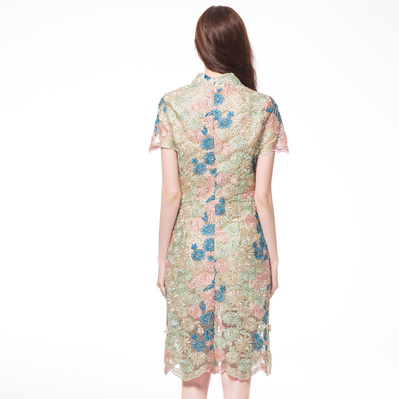 Embroidered Cheongsam Fat Dress Chinese Style Dresses