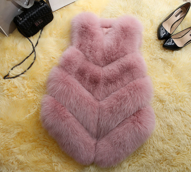 Women's Fur Imitation Fox Mid-length Slimming Patchwork Coats