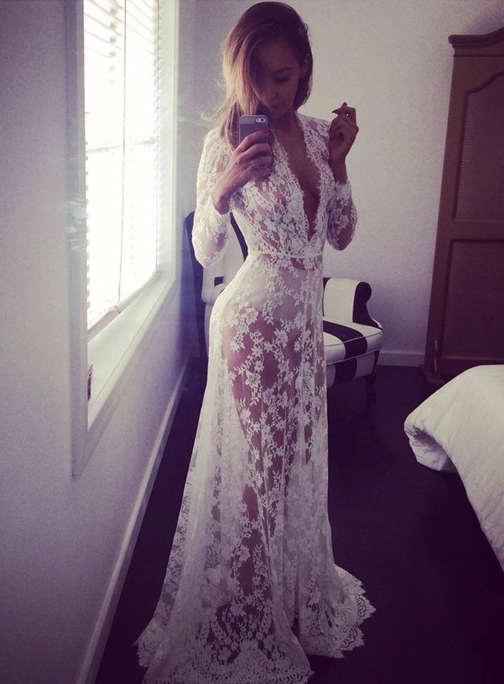 Sexy Deep Long Sleeve Lace Tight Wedding Dresses