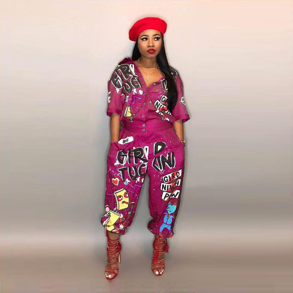 Women's Sexy Letters Printed Horn Cuffless Pants