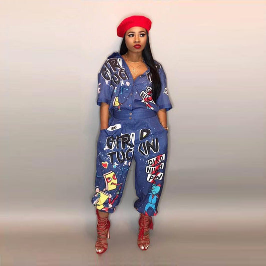 Women's Sexy Letters Printed Horn Cuffless Pants