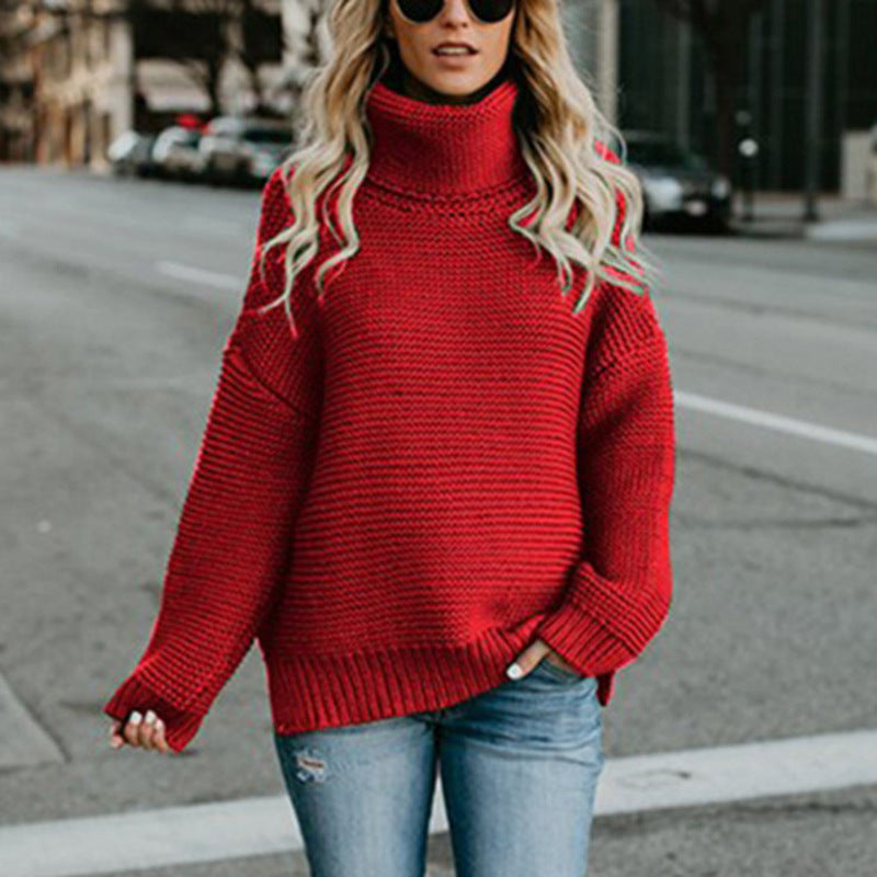 Women's Solid Color Large Commuter Turtleneck For Women's Sweater